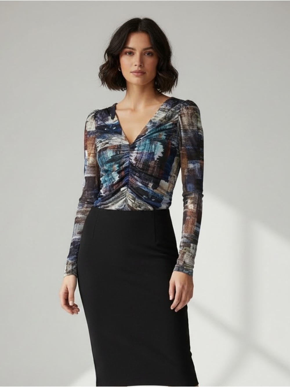 Artistic Ruched Long Sleeve Blouse